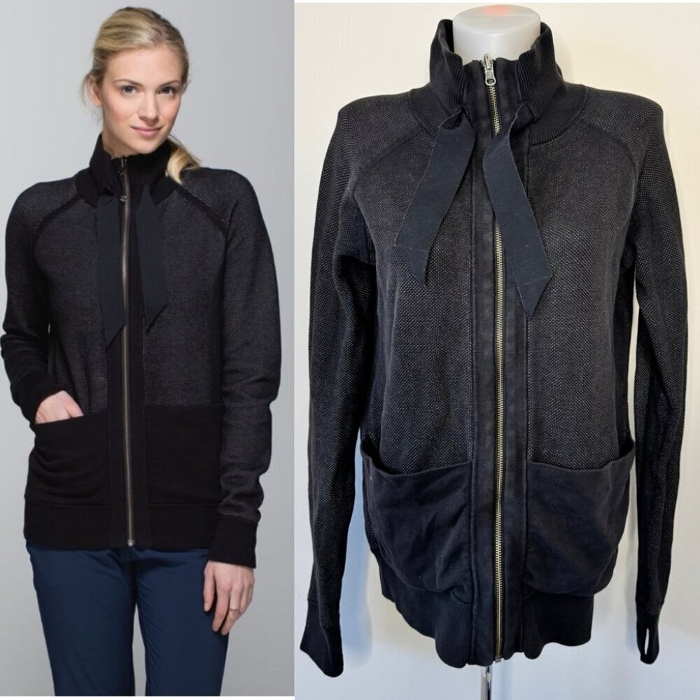 Lululemon Post Savasana Jacket Black Heathered Medium Gray Reversible Coat Sz 6